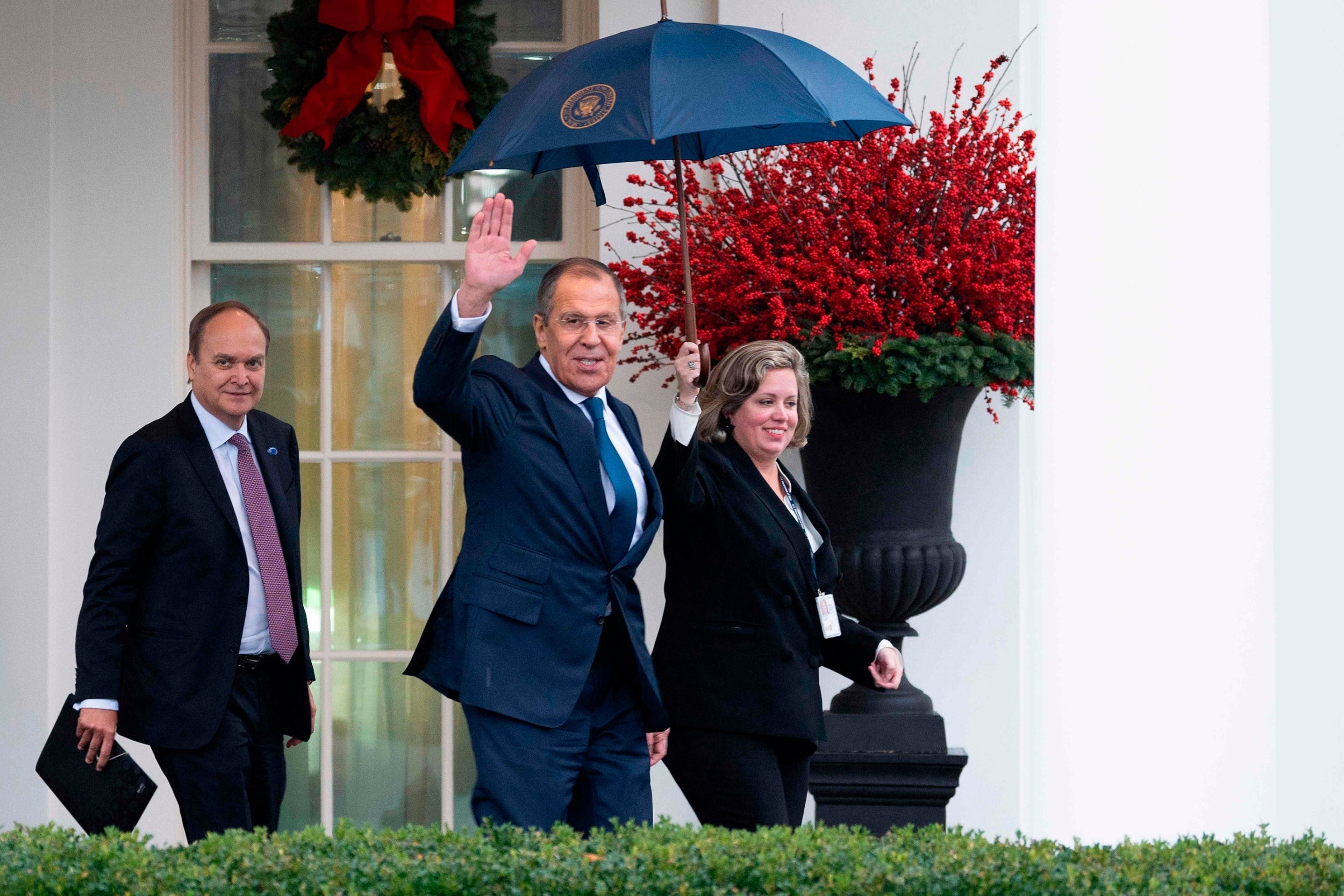 Russian foreign minister Sergey Lavrov leaving the White House following a meeting with Donald Trump