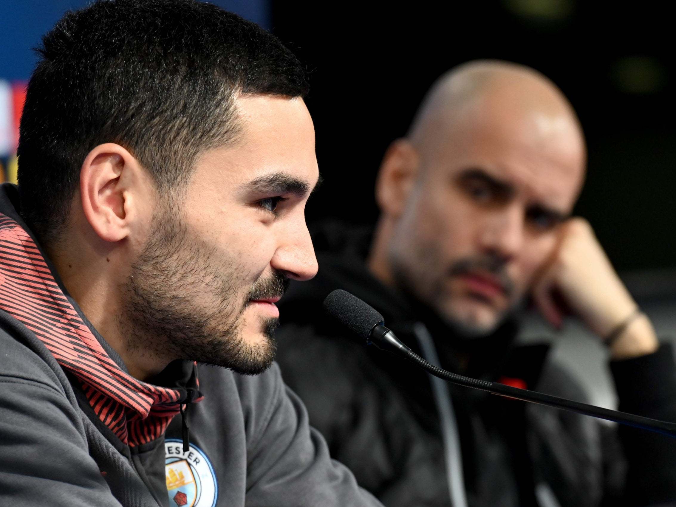 Gundogan speaks as Guardiola watches on