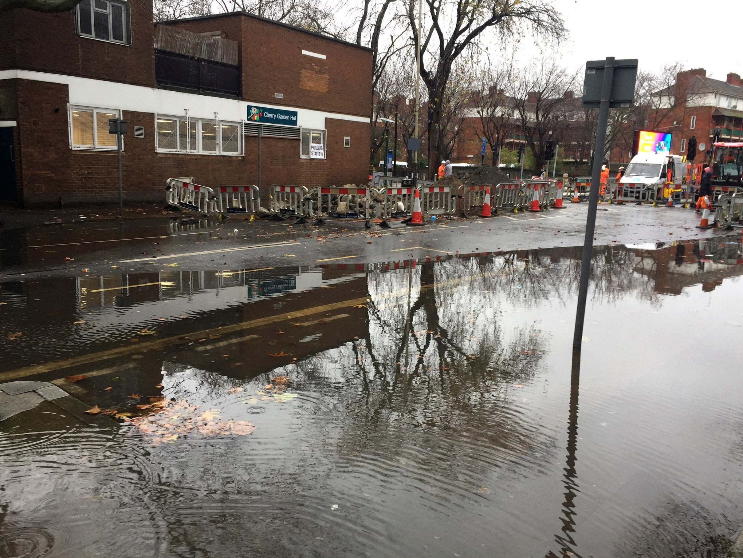 Restricted access to the polling station at Cherry Garden Hall in Bermondsey, London