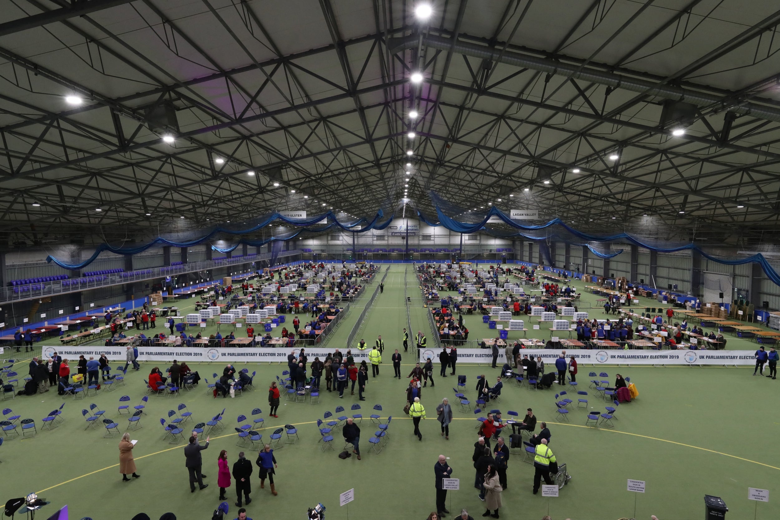 Ballot boxes are opened at Meadowbank Sports Arena in Co Londonderry this month