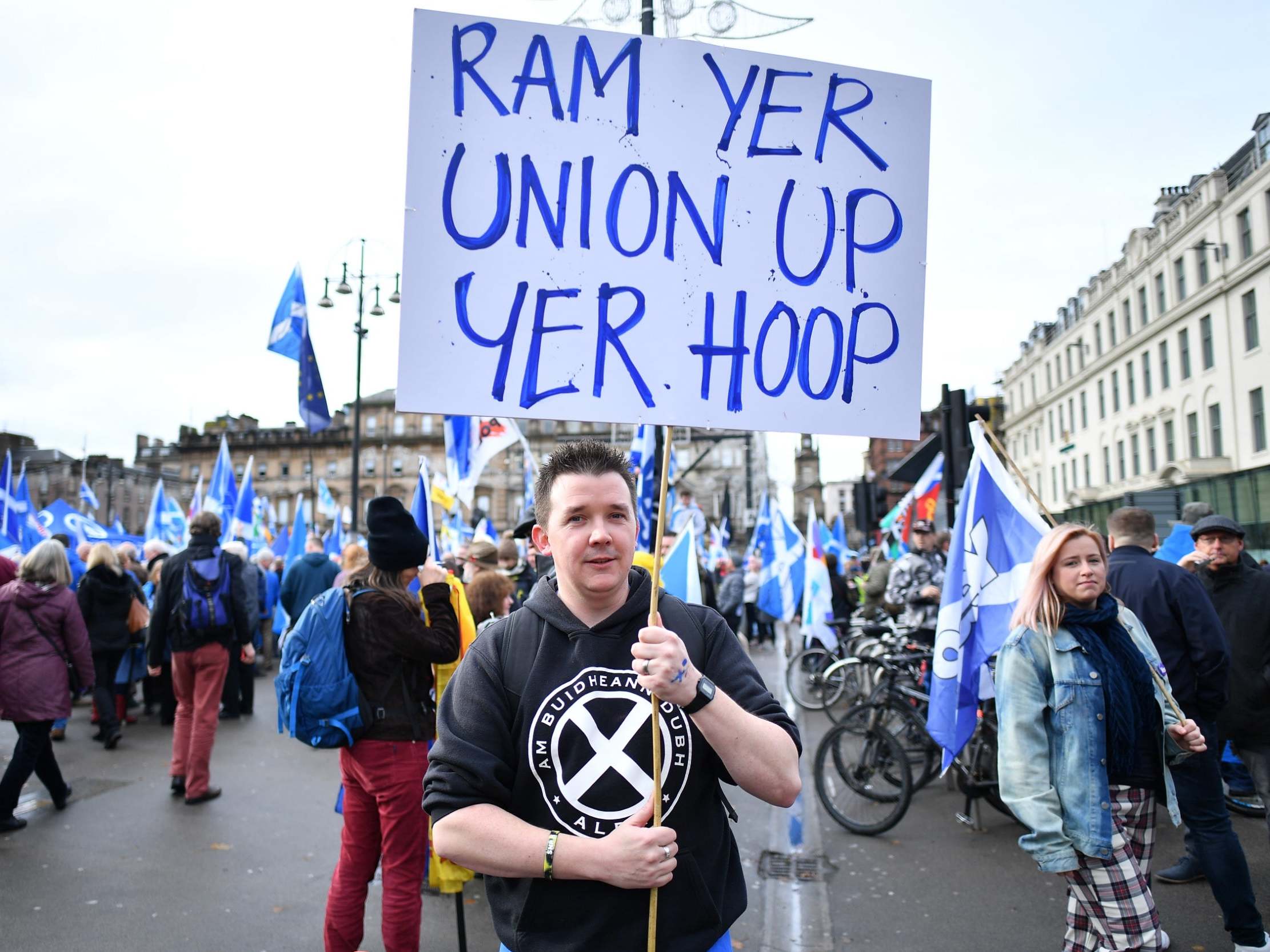 Scottish independence supporters at an indyRef2 rally in George Square, Glasgow, November