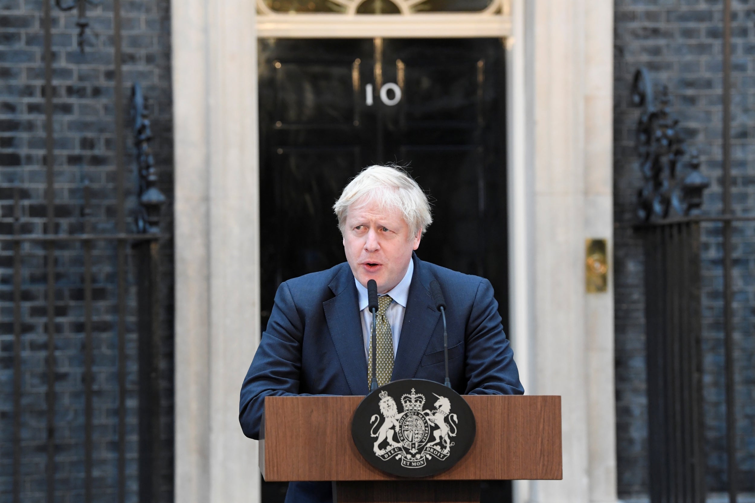 Boris Johnson speaks from outside 10 Downing Street after being returned to power