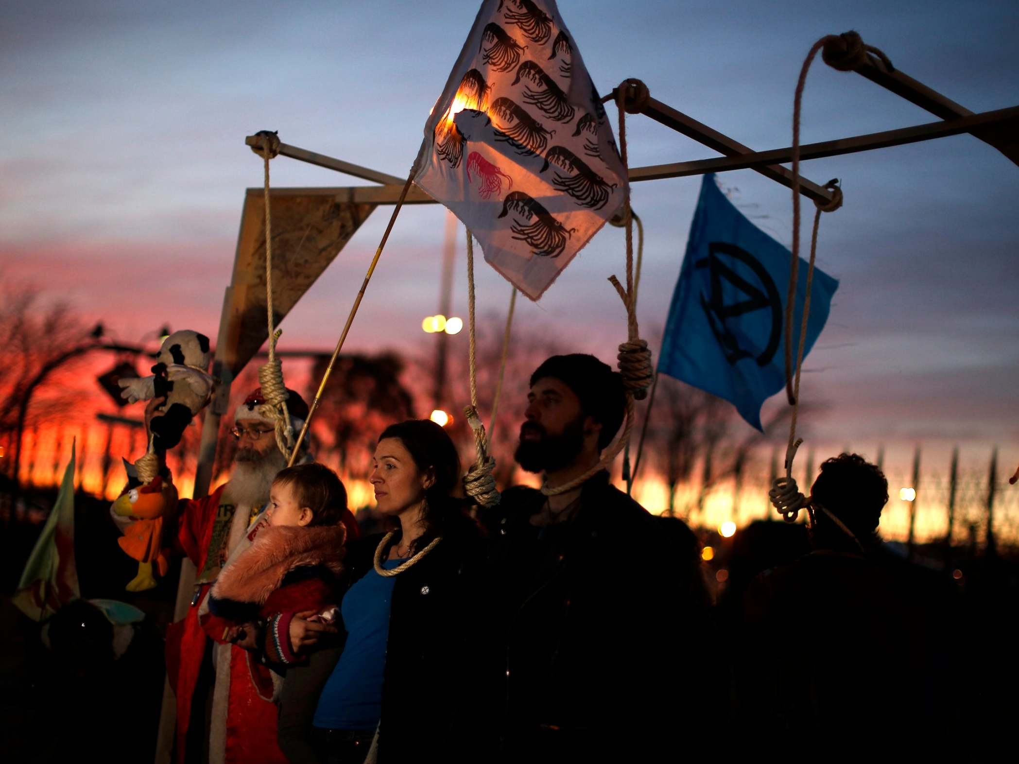 Activist protest outside of the COP25 climate talks congress in Madrid