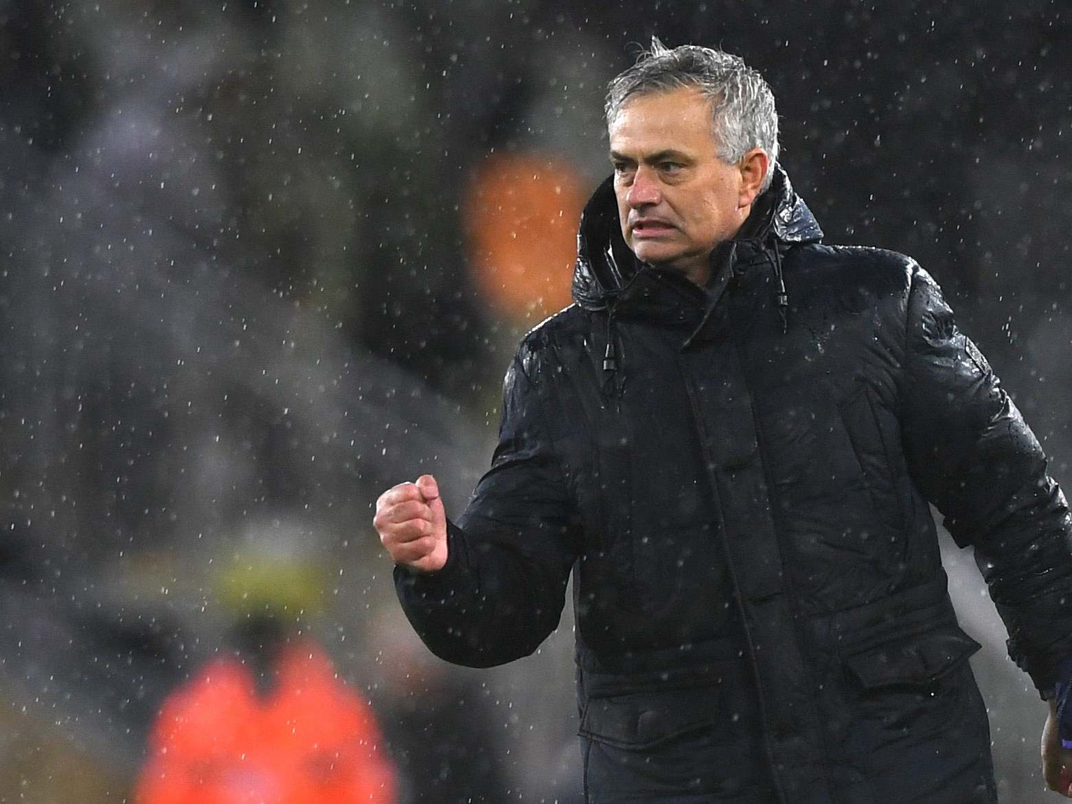 Mourinho celebrates after Spurs snatched a win at Molineux