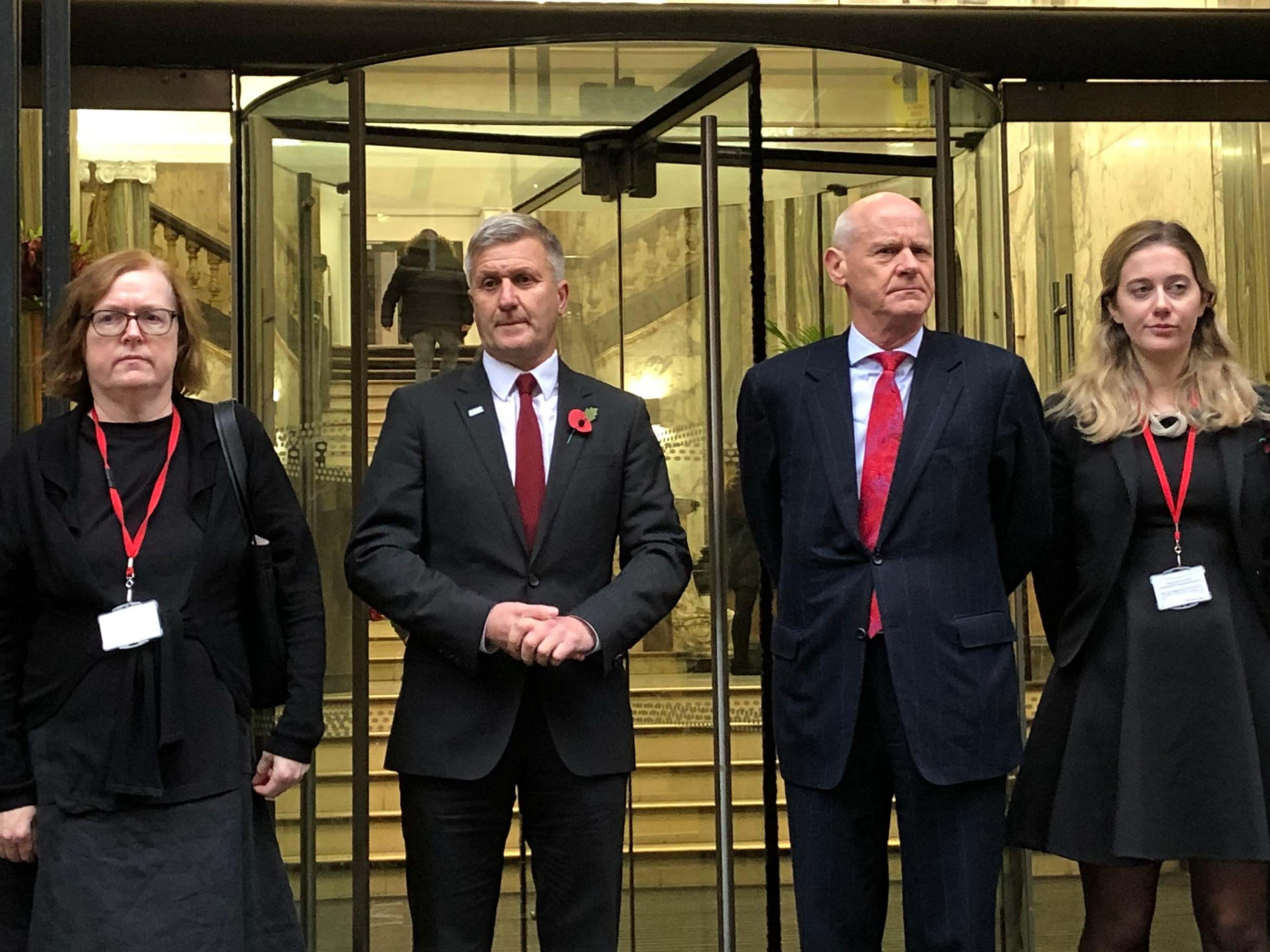 The tribunal involving Dr Richard Freeman (second left) will restart in April 2020
