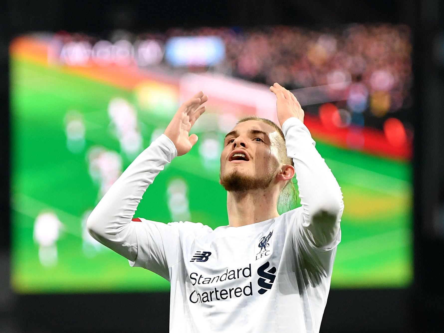 Harvey Elliott reacts after coming close to finding the back of the net