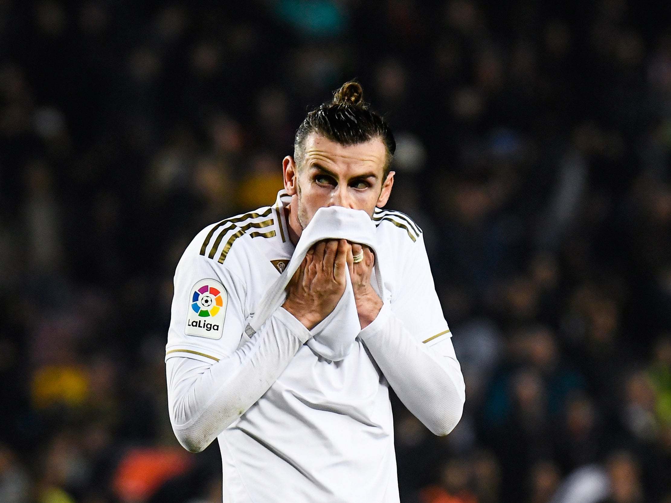 Gareth Bale reacts after his goal is disallowed