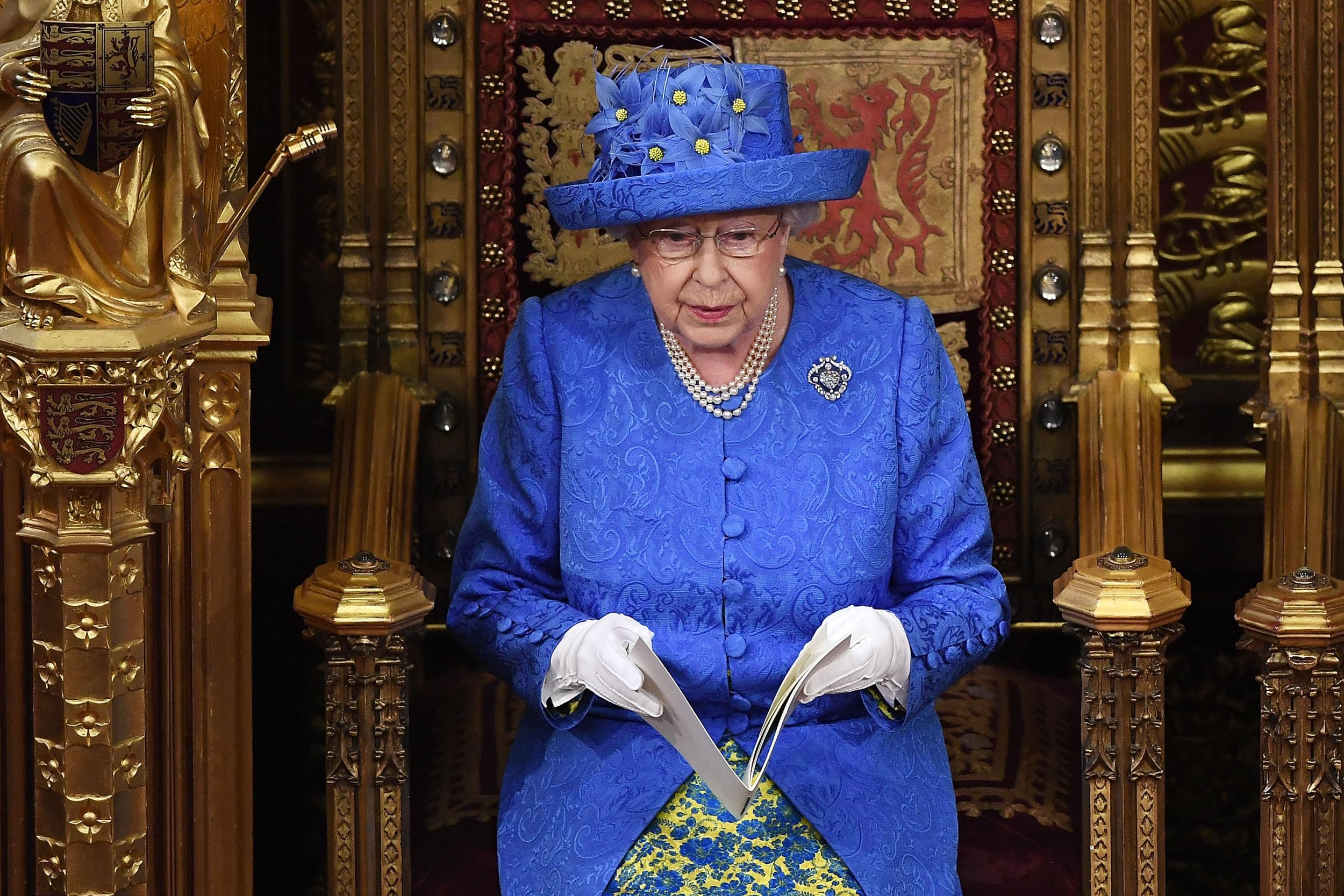 Queen Elizabeth II delivers a speech at the June 2017 State Opening of Parliament