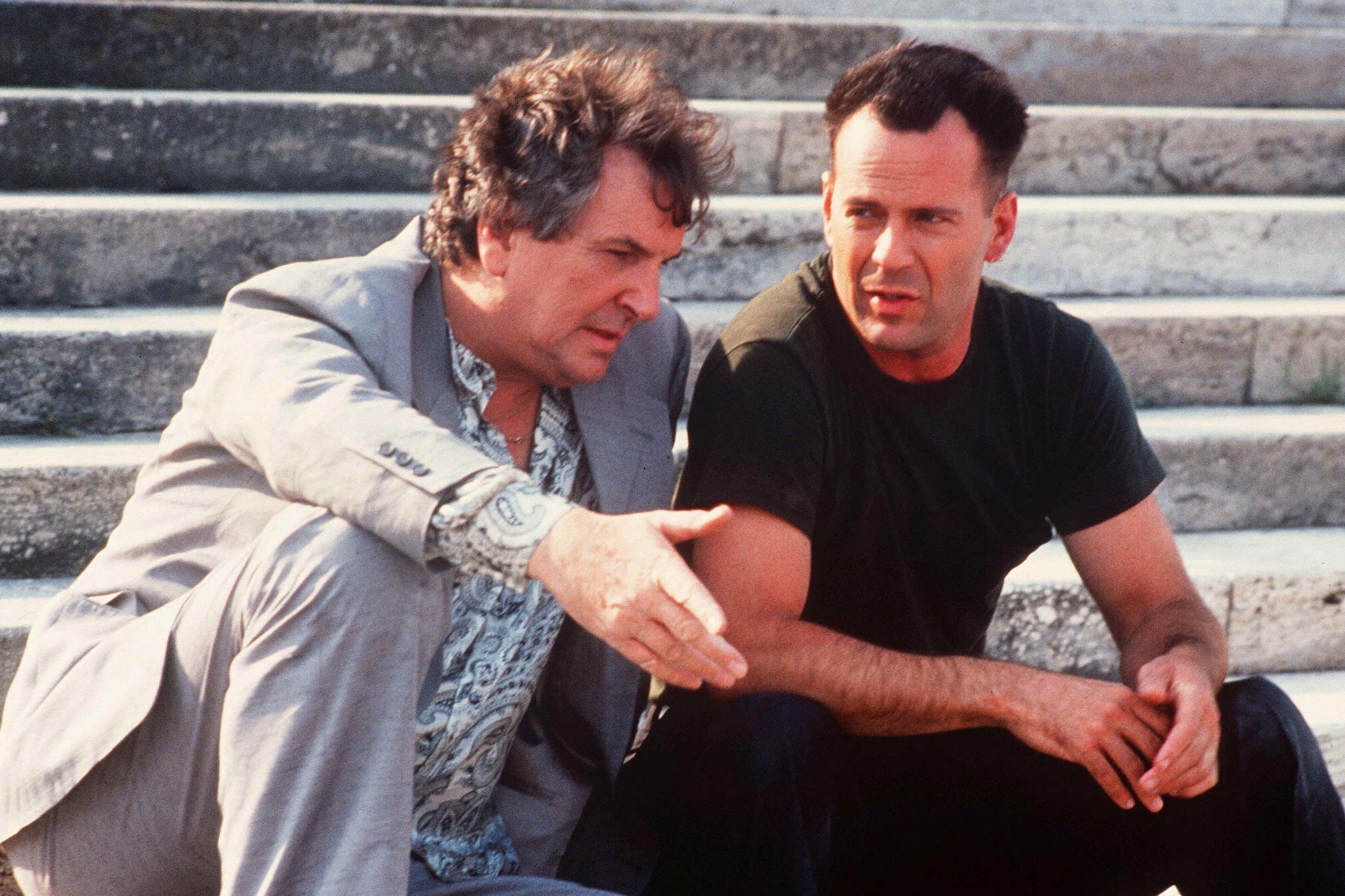 With Bruce Willis in ‘Hudsom Hawk’. Aiello’s background gave him the right look and temperament to play a range of malefactors