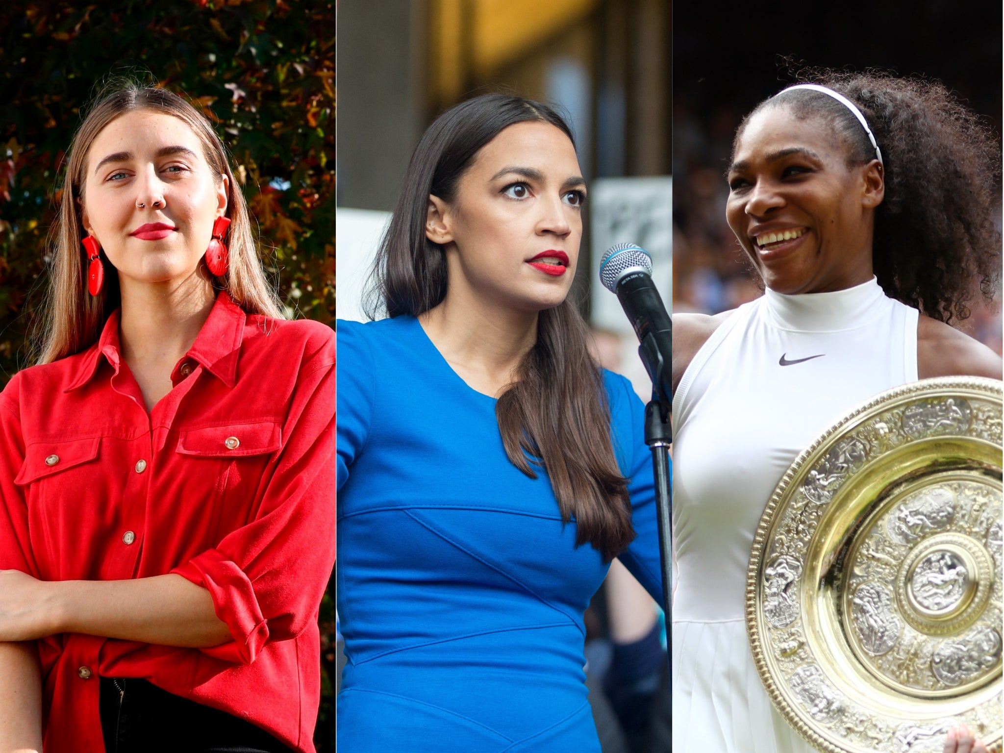 Gina Martin, Alexandria Ocasio-Cortez and Serena Williams
