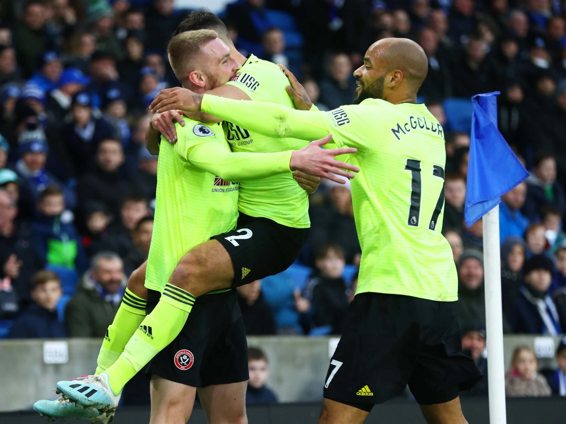 Oli McBurnie celebrates scoring the Blades' opener