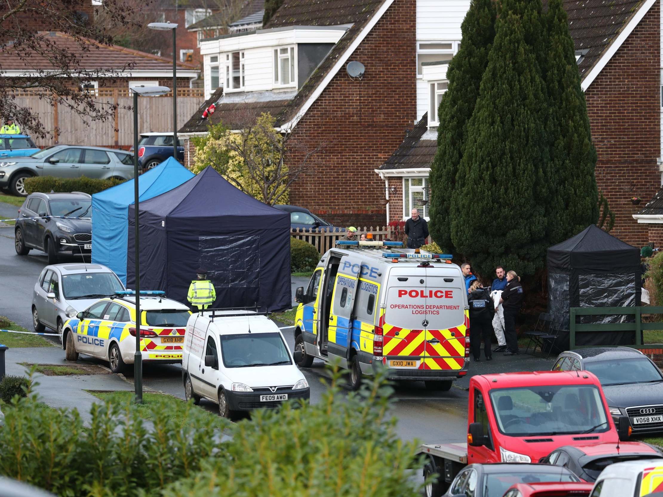 Police at a scene in Hazel Way, Crawley Down