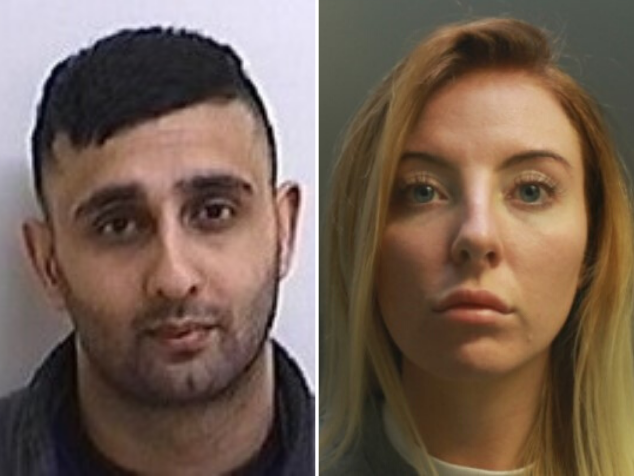 Ayshea Gunn, 27, (right) has been jailed for 12 months after having an intimate relationship with inmate Khuram Razaq, 29, (left) while working at HMP Berwyn, in Wrexham, Wales.