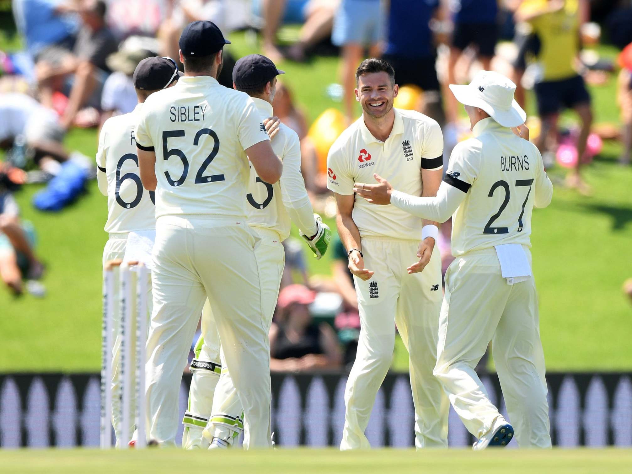 James Anderson removes Dean Elgar with the first ball of the match