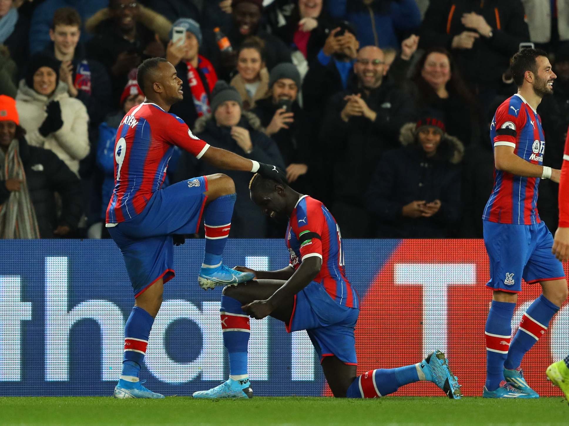 Ayew celebrates his stunning goal against West Ham