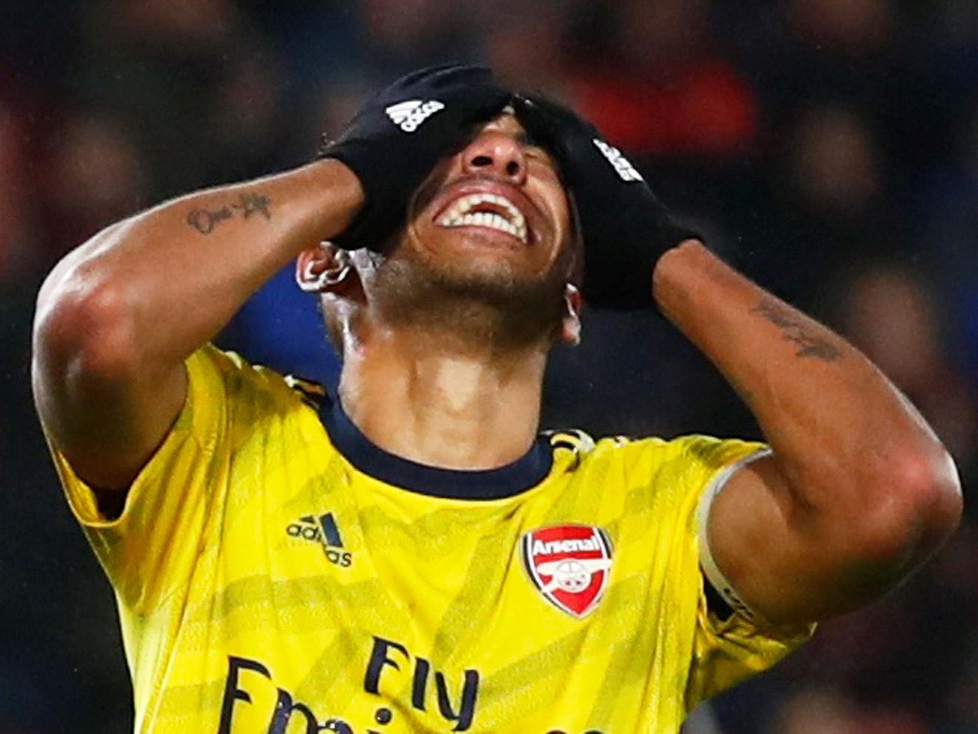 Pierre-Emerick Aubameyang reacts after missing a chance on goal in the 1-1 draw with Bournemouth