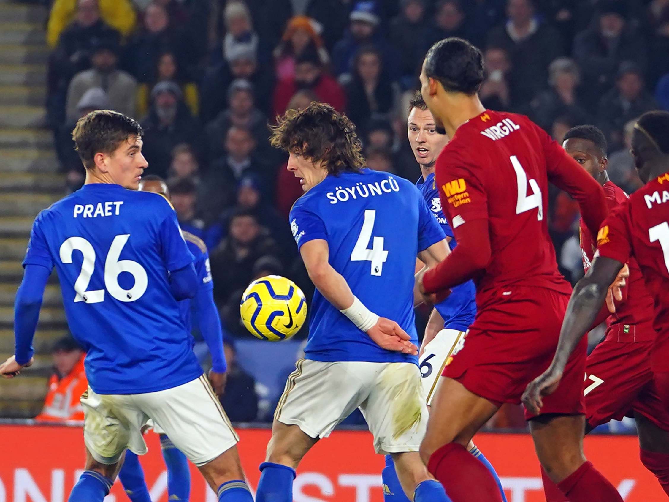 Caglar Soyuncu’s handball leads to a Liverpool penalty