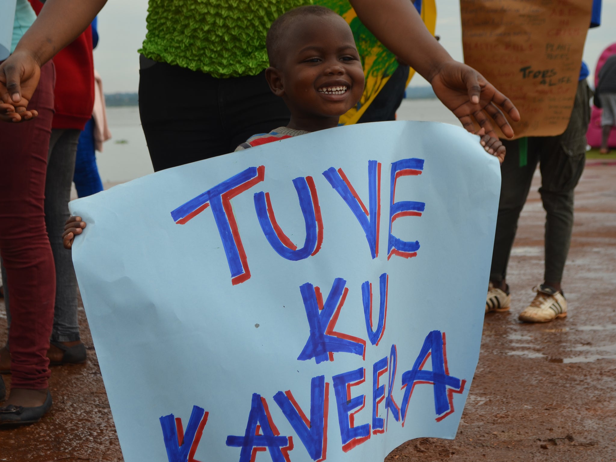 Some of the protesters are young children, who are being joined by adults