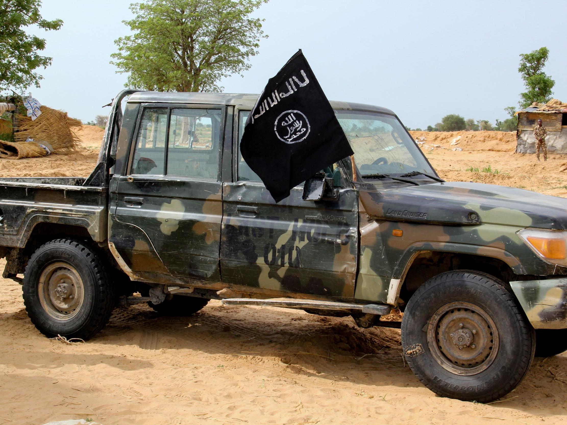 A vehicle allegedly belonging to the Islamic State group in West Africa (ISWAP) is seen in Baga