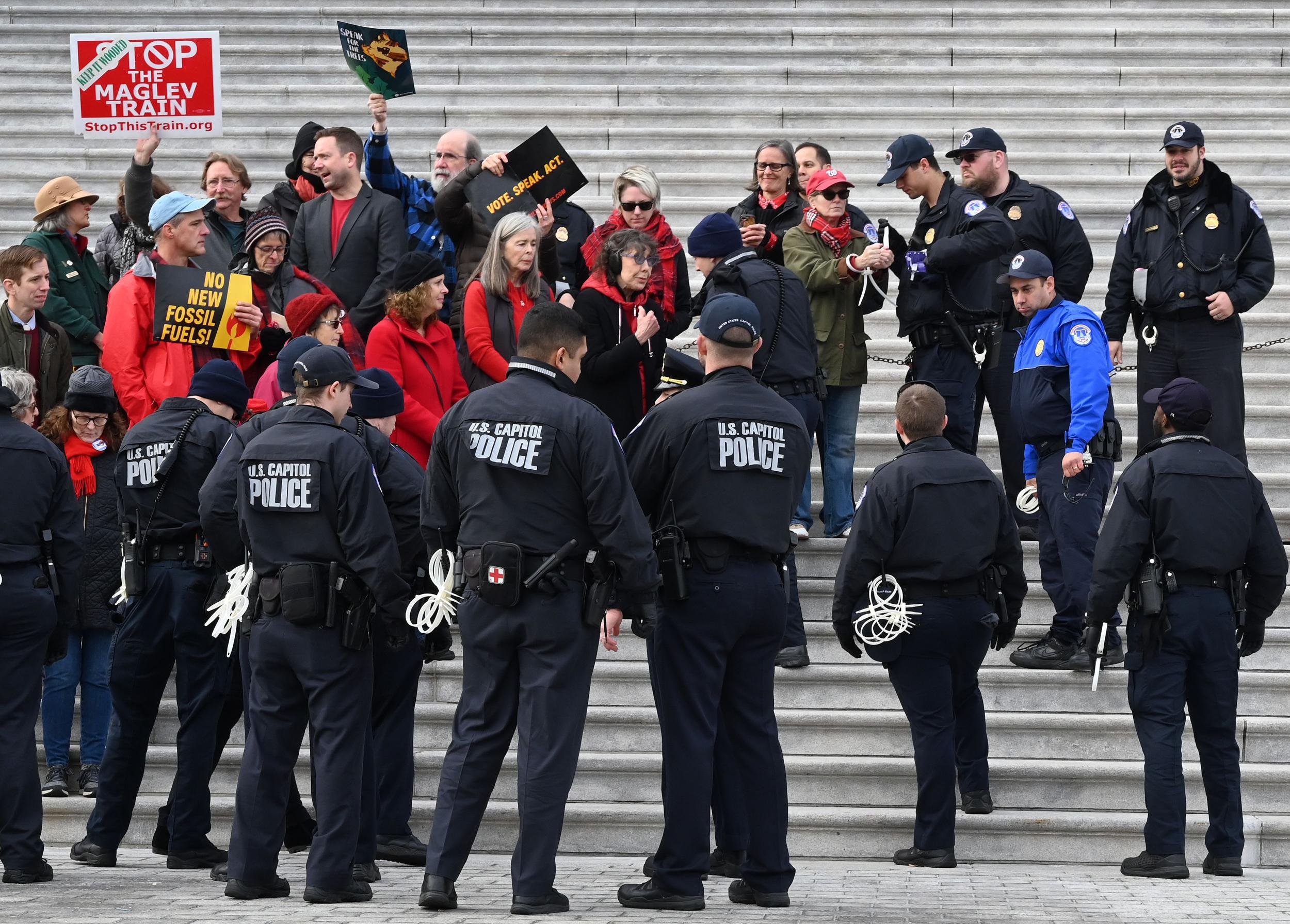 Lily Tomlin is arrested at a climate protest outside the US Capitol in Washington, DC on 27 December 2019