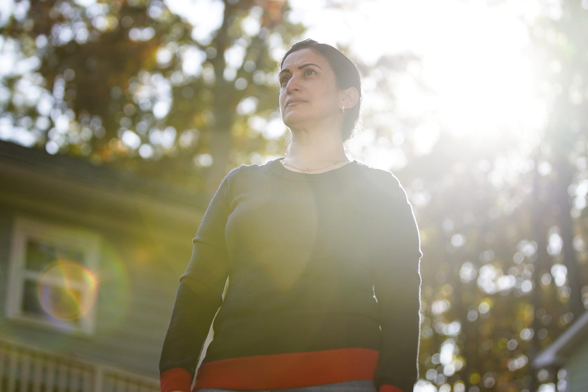 Ghadir’s mother Amina Shaheen, outside her home in East Point, Georgia (Elijah Nouvelage/Washington Post)