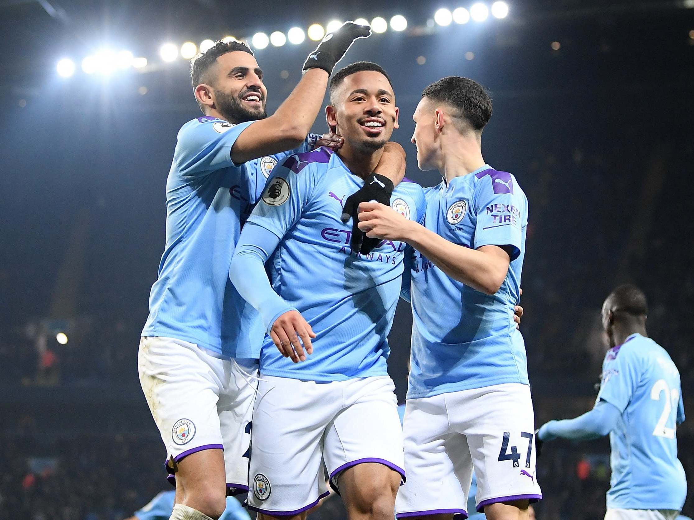Gabriel Jesus celebrates after scoring the game's opening goal