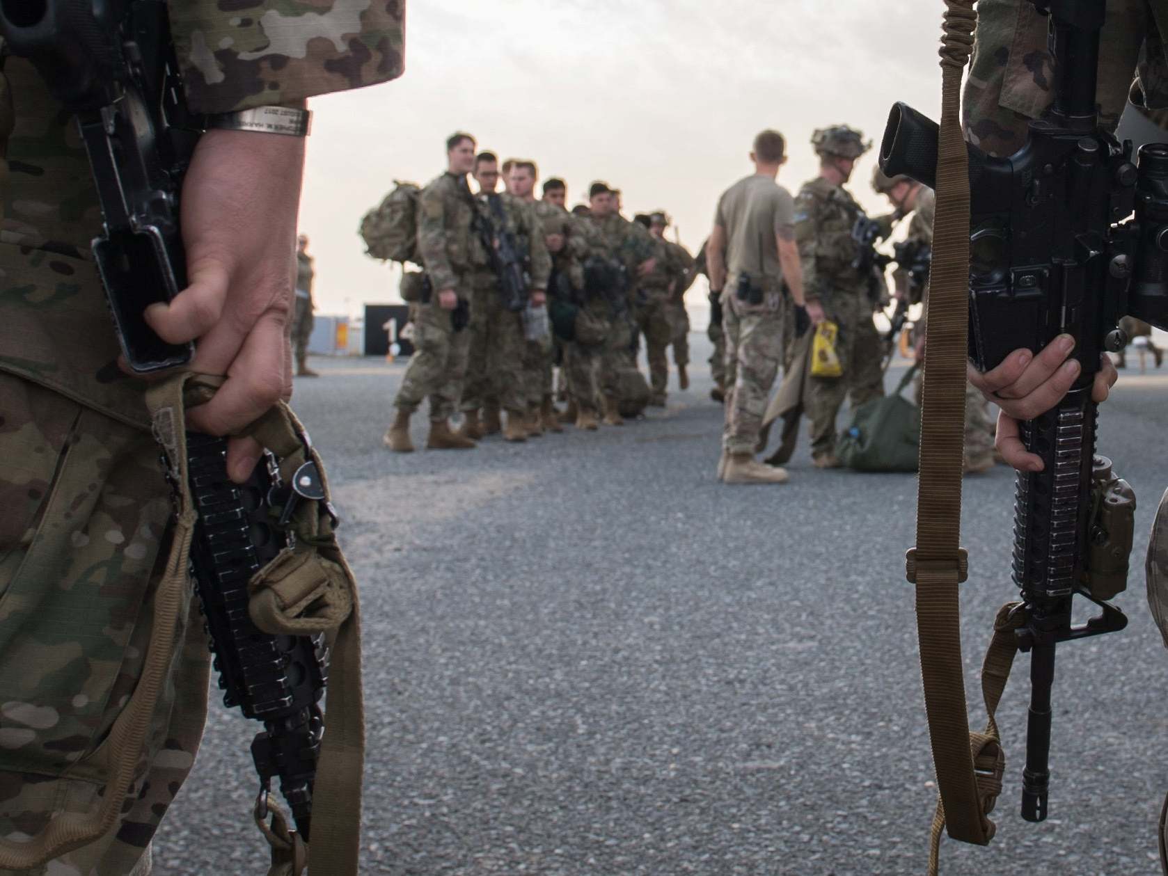 US Army paratroopers from the 82nd Airborne Division arrive at Ali Al Salem Air Base, Kuwait, 2 January 2020