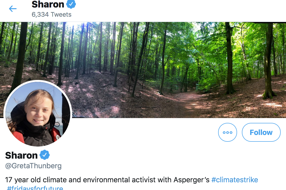 &#13;
Greta Thunberg changes Twitter name to Sharon after viral video (Twitter)&#13;