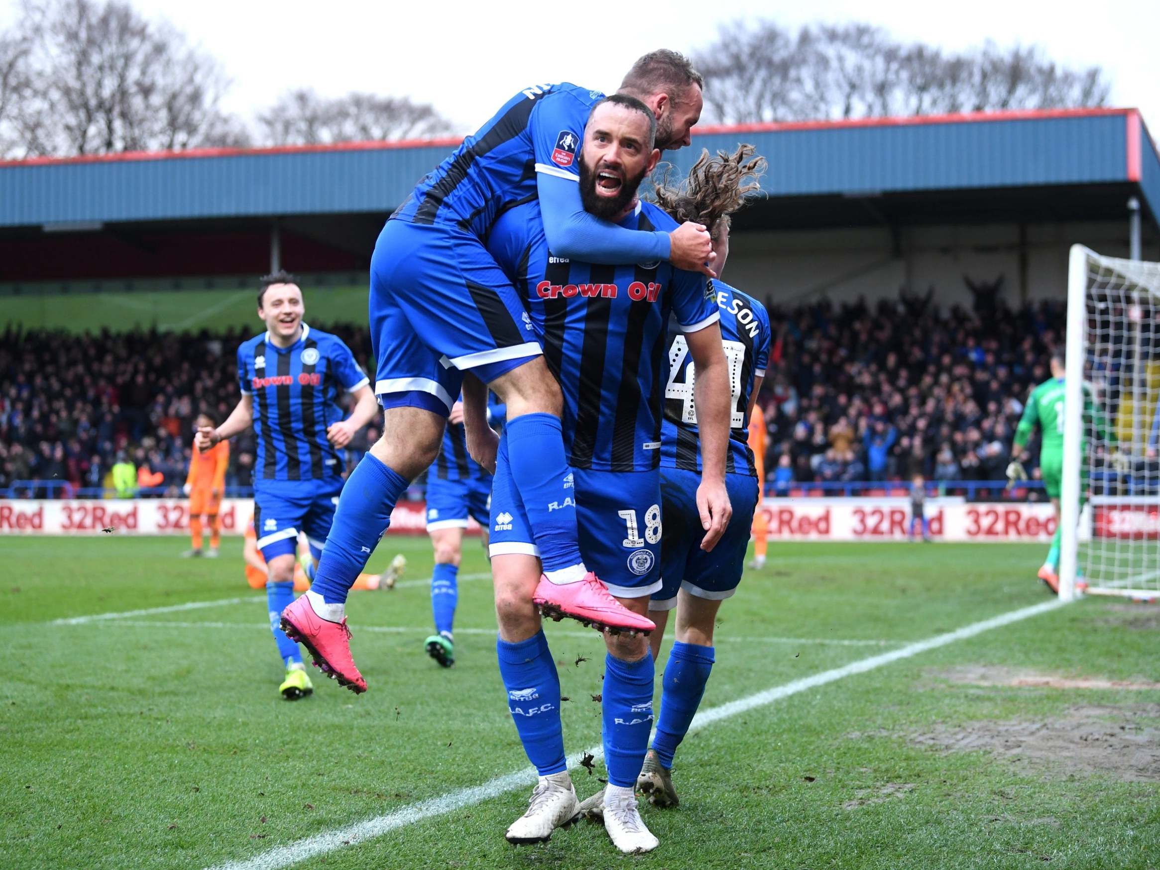 Aaron Wilbraham celebrates scoring Rochdale's equaliser