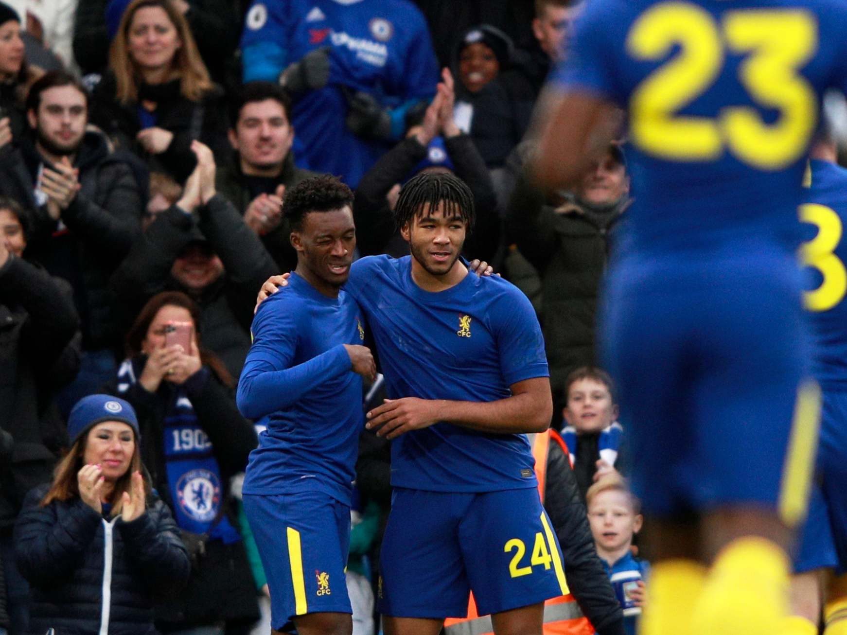 Callum Hudson-Odoi celebrates with Reece James against Nottingham Forest