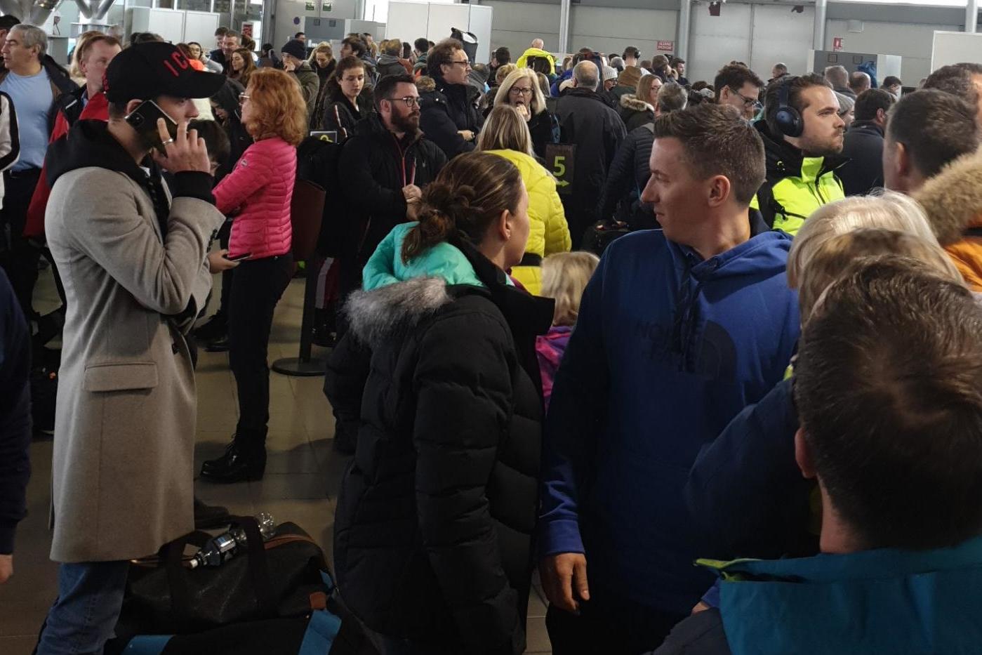 Going nowhere: the scene at Chambery airport in southeast France on Saturday