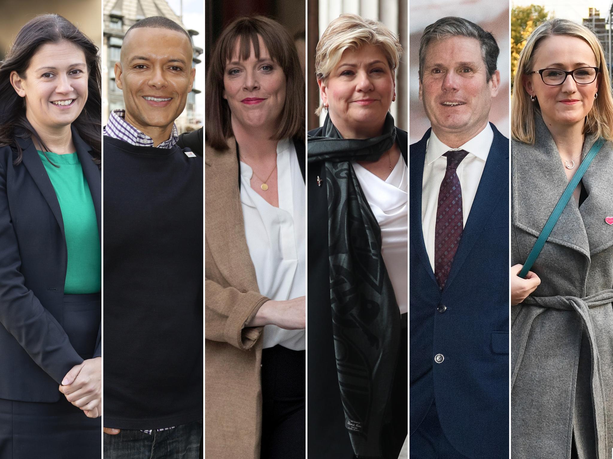 From left, Lisa Nandy, Clive Lewis, Jess Phillips, Emily Thornberry, Keir Starmer, Rebecca Long Bailey