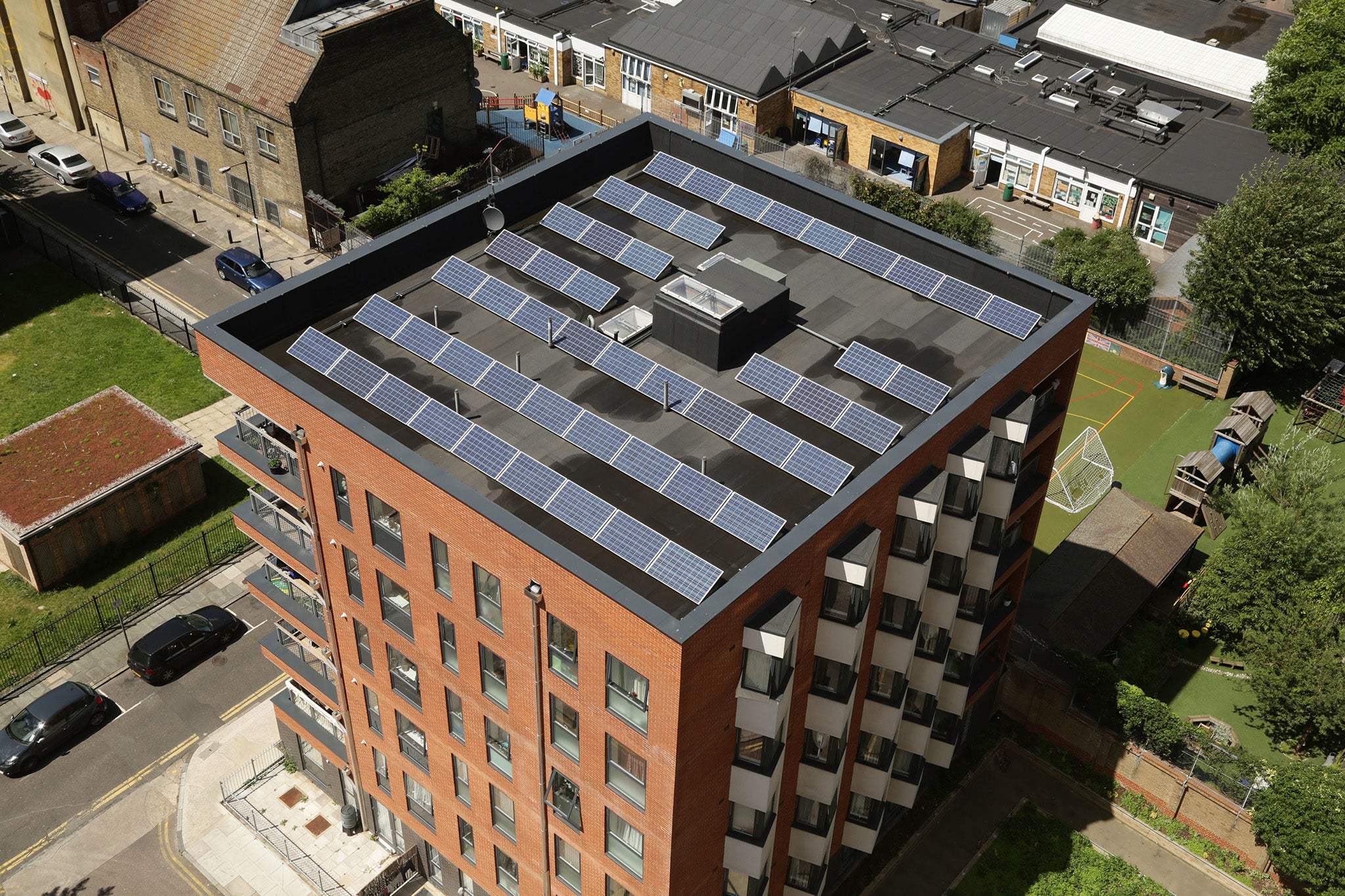 Solar panels on the roof of a London building