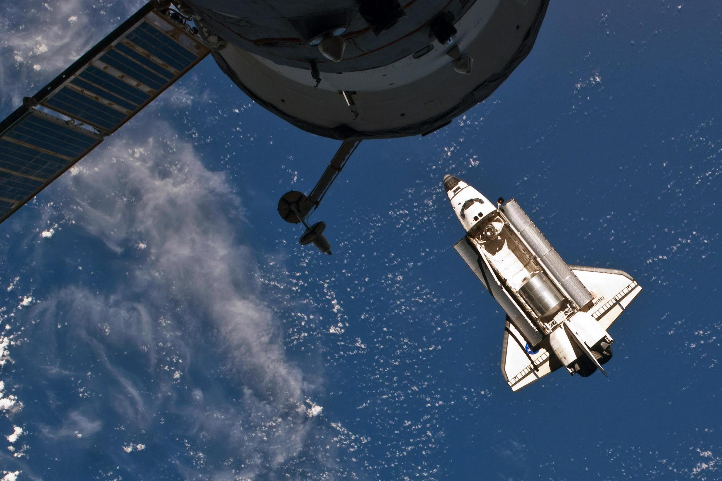 Nasa space shuttle Atlantis in Earth orbit just before docking for the last time with the International Space Station in 2011 (Getty)