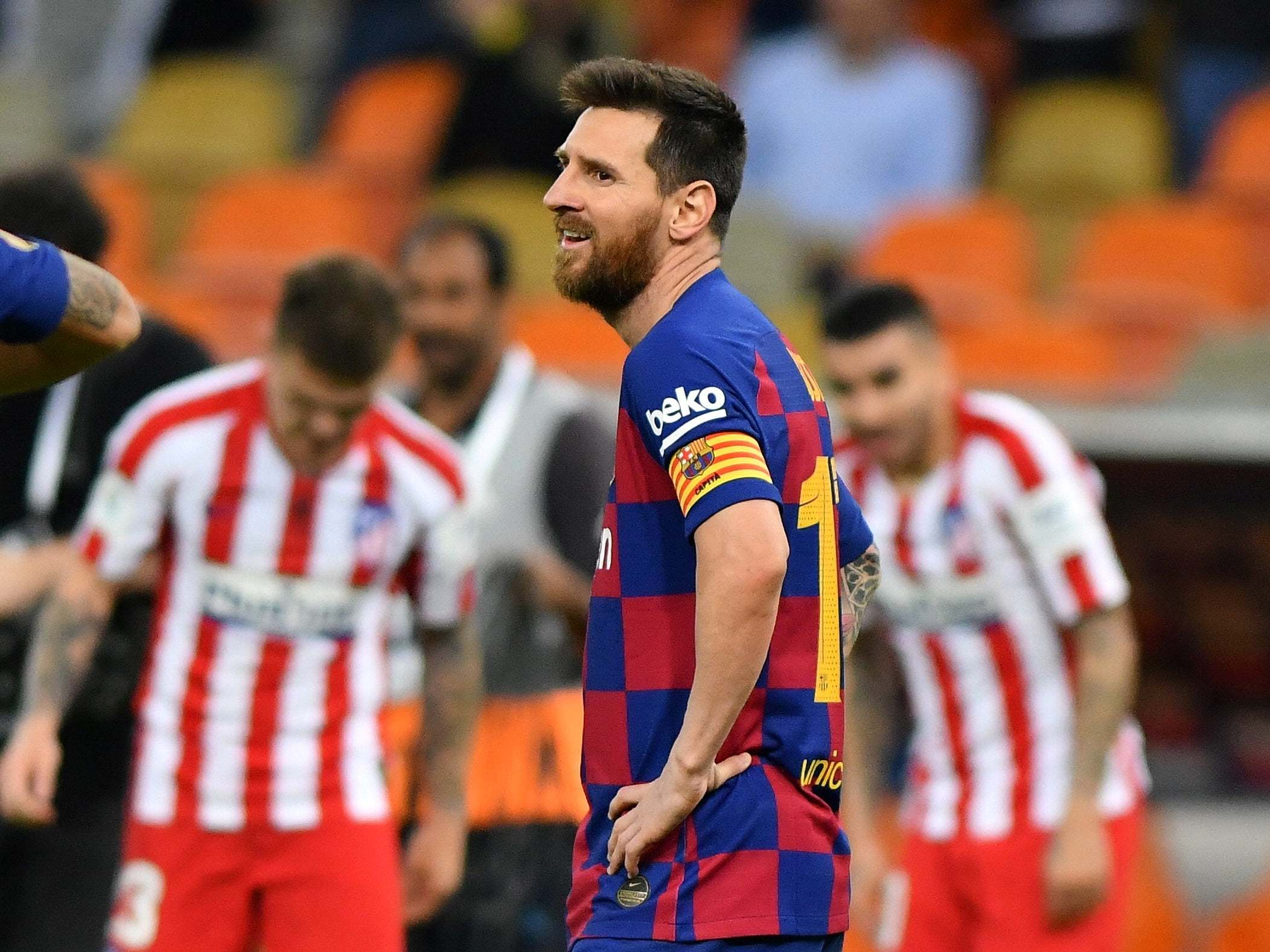 Barcelona's Lionel Messi looks dejected