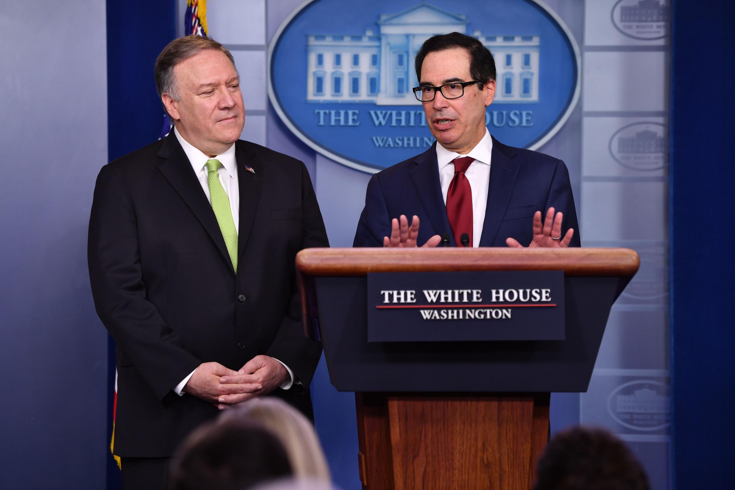 Secretary of State Mike Pompeo and Treasury Secretary Steve Mnuchin announce sanctions targeting eight senior Iranian officials.