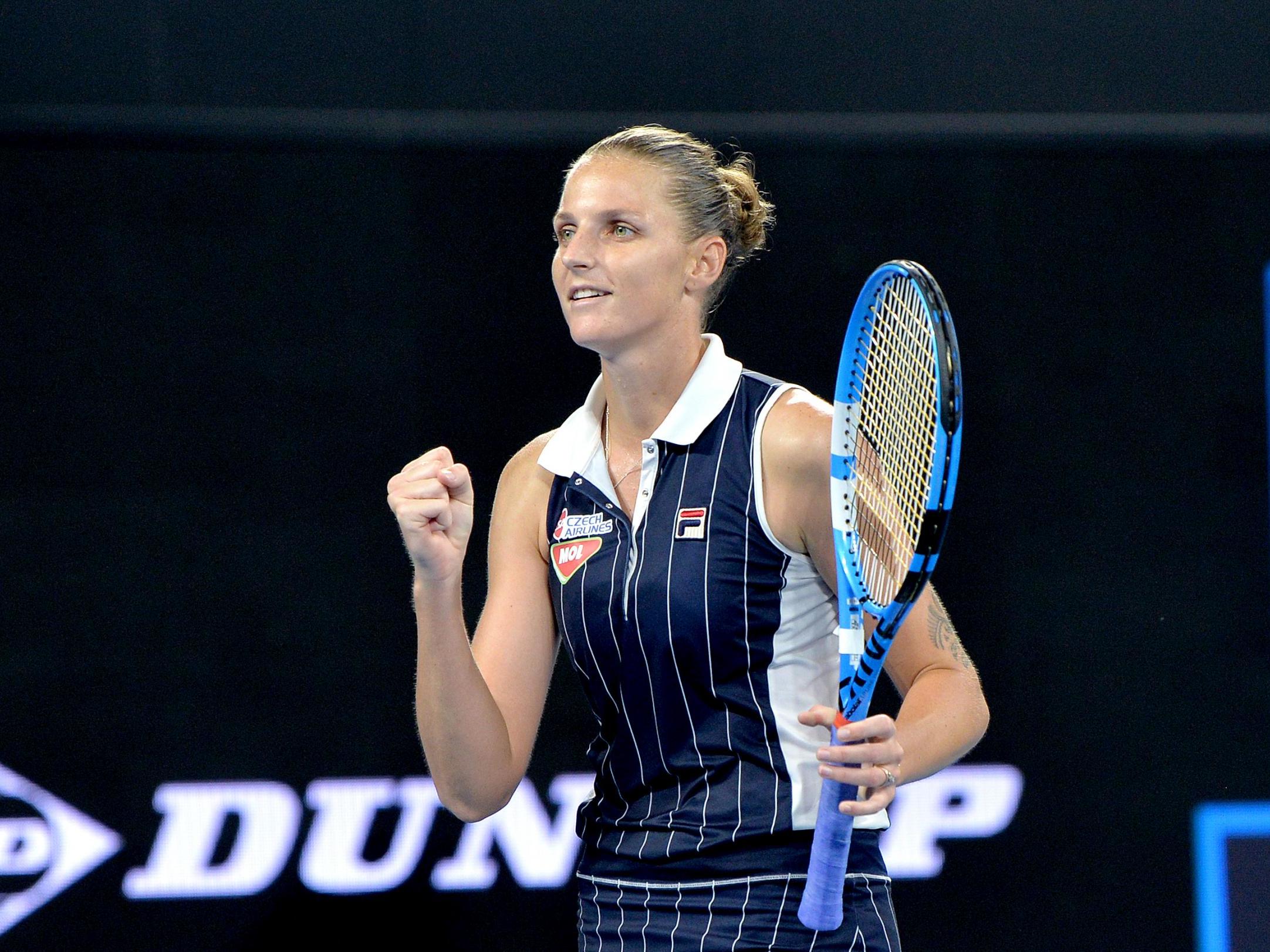 Karolina Pliskova celebrates after wrapping up victory in the semi-final