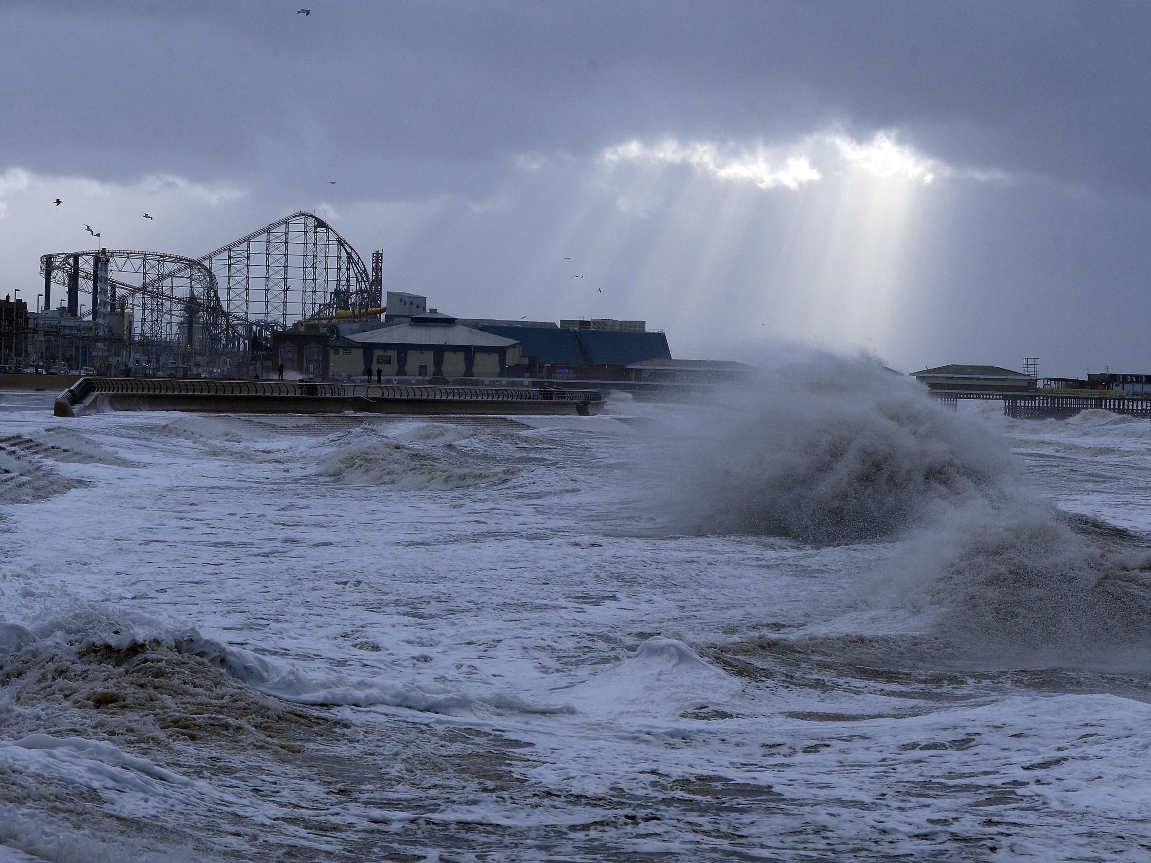 The sea at Blackpool was stormy as rescue teams searched