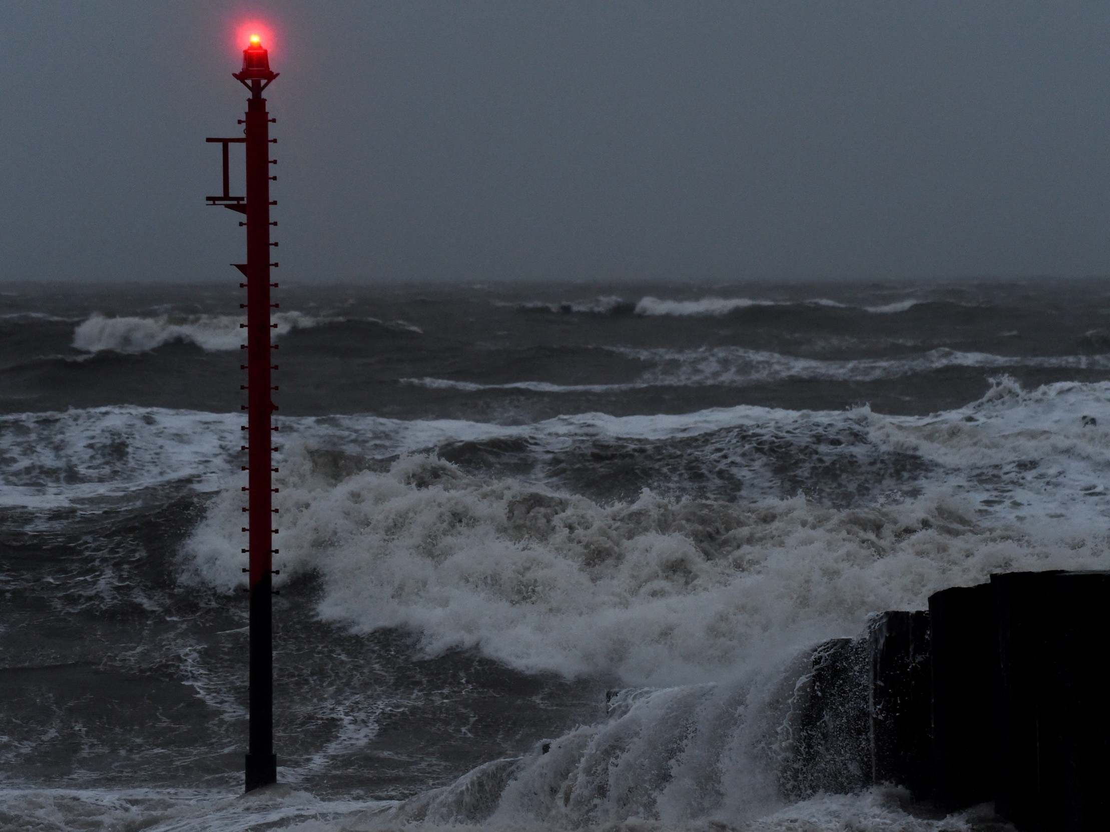 The sea in West Bay, Dorset, as Storm Brendan heads in on 13 January, 2020, in West Bay, United Kingdom.