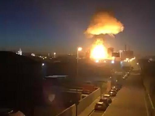 Video footage captured a large fireball as the chemical tank exploded