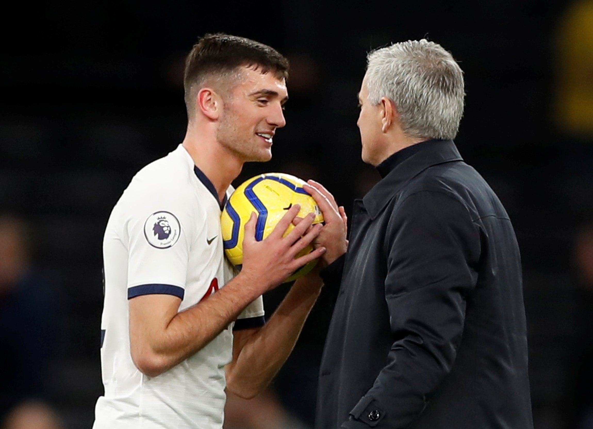 Troy Parrott with Jose Mourinho during his time at Tottenham