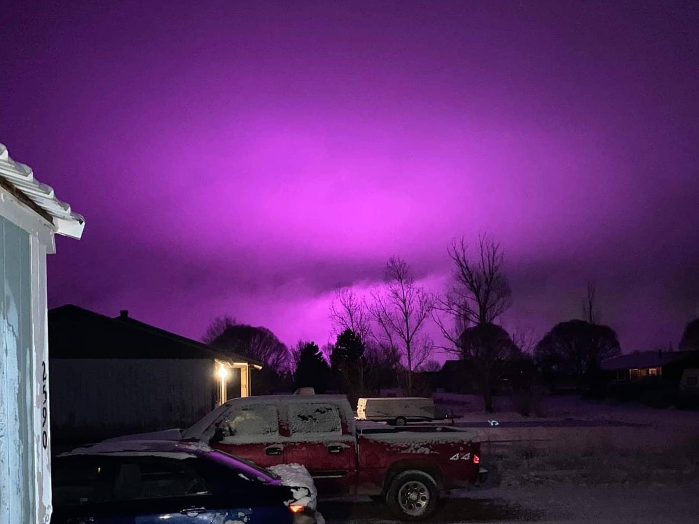 The sky glowed purple over Snowflake, Arizona, due to ultraviolet lights on a medical marijuana farm