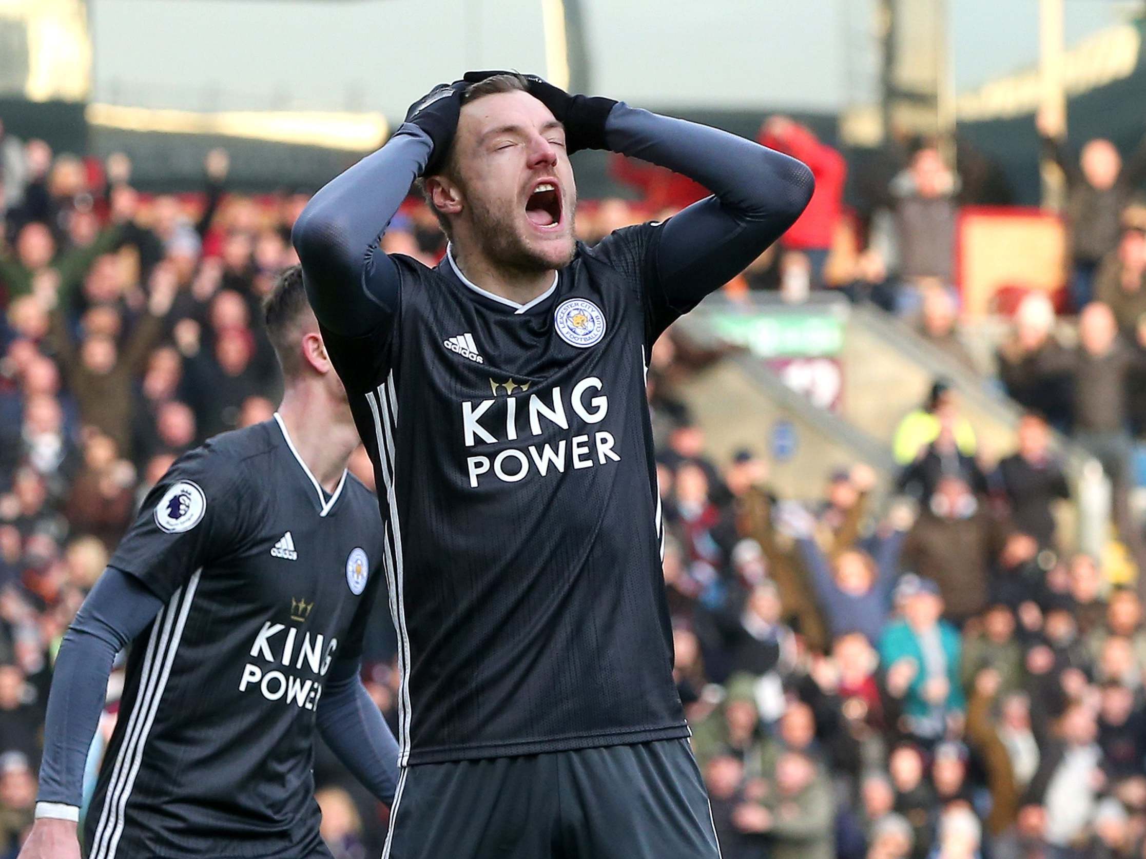 Jamie Vardy reacts to having his penalty saved