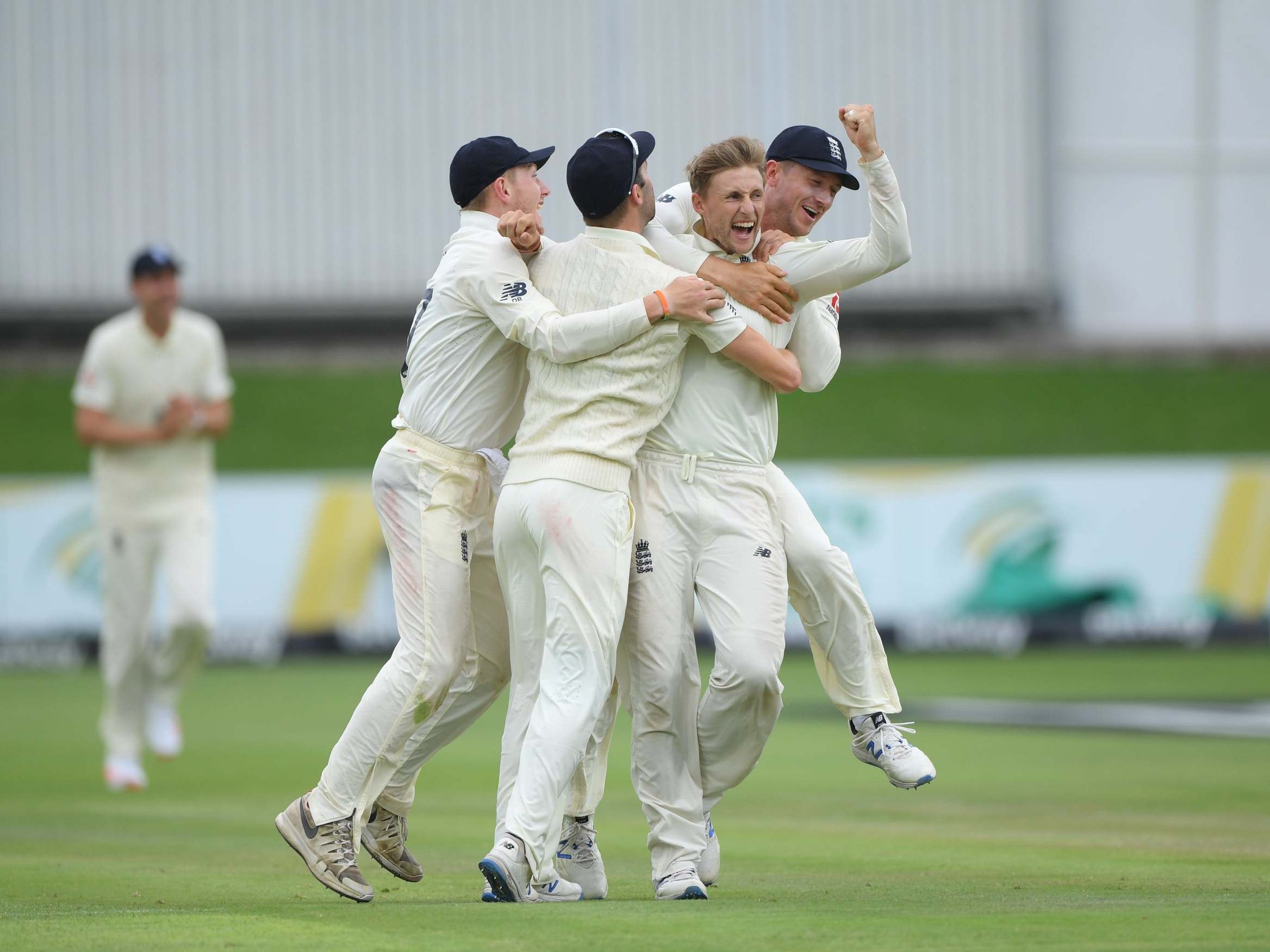 Joe Root celebrates after dismissing Rassie van der Dussen