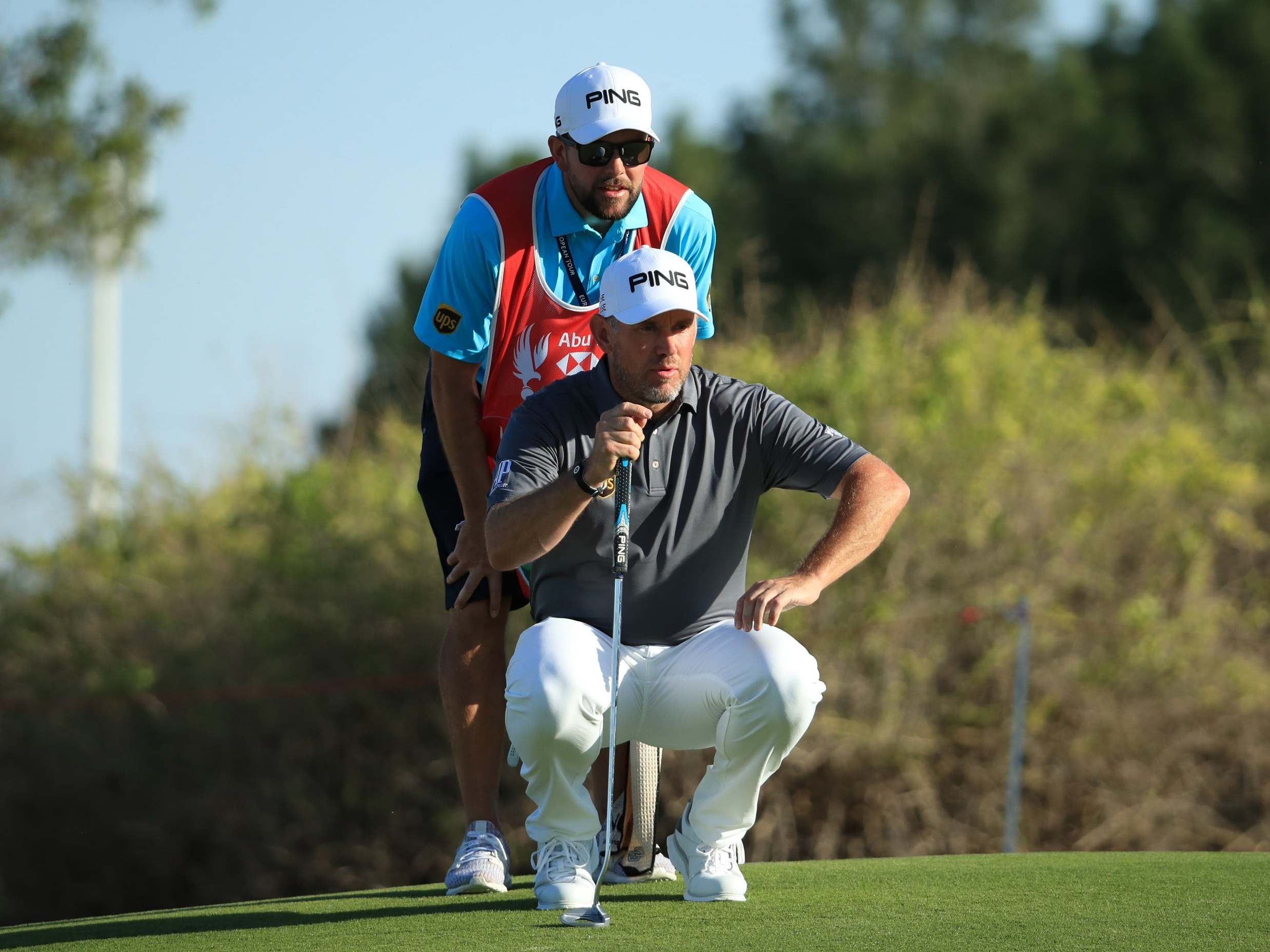 Lee Westwood lines up a putt en route to winning his 25th European Tour title