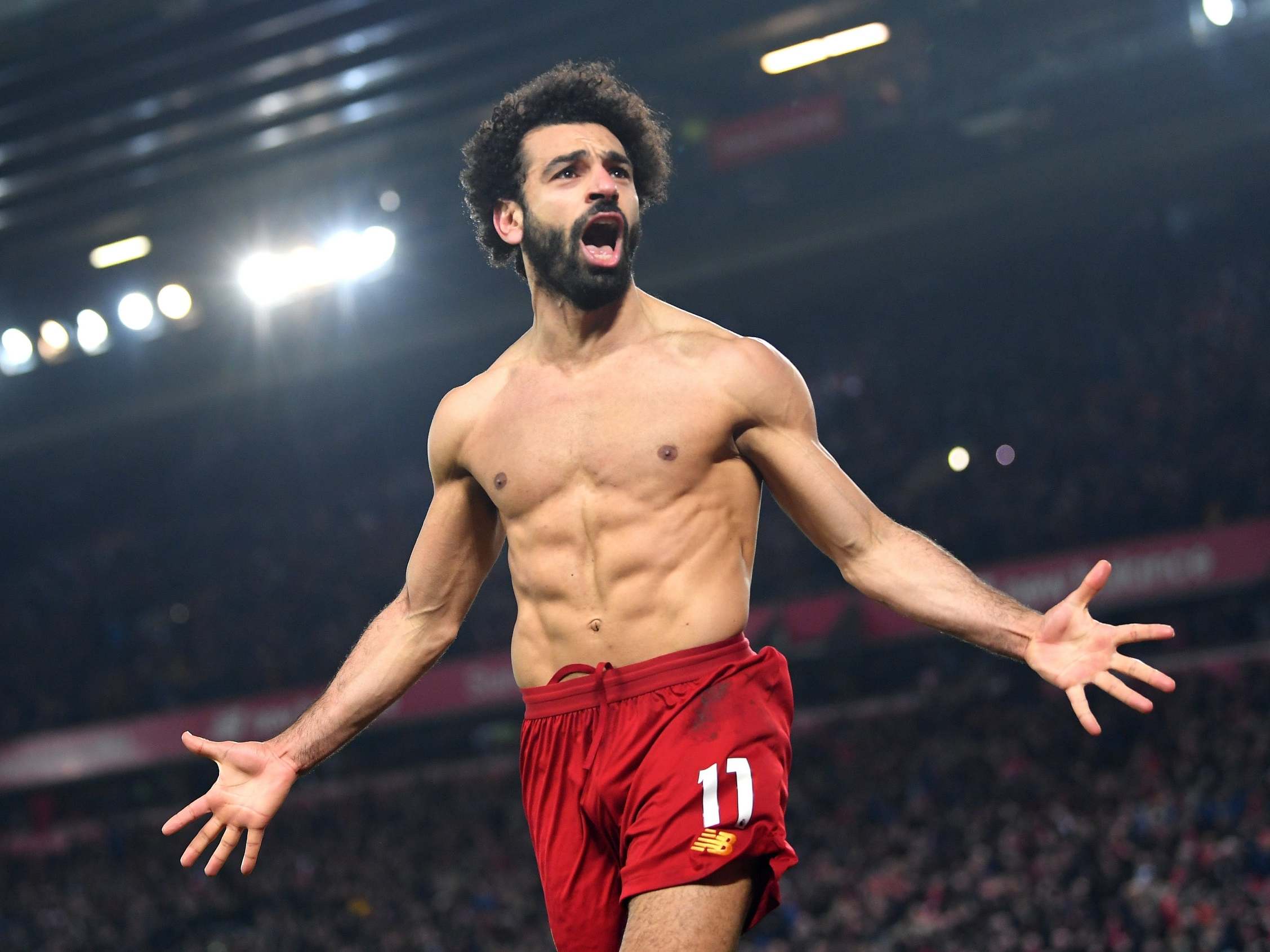 Mohamed Salah of Liverpool celebrates after scoring