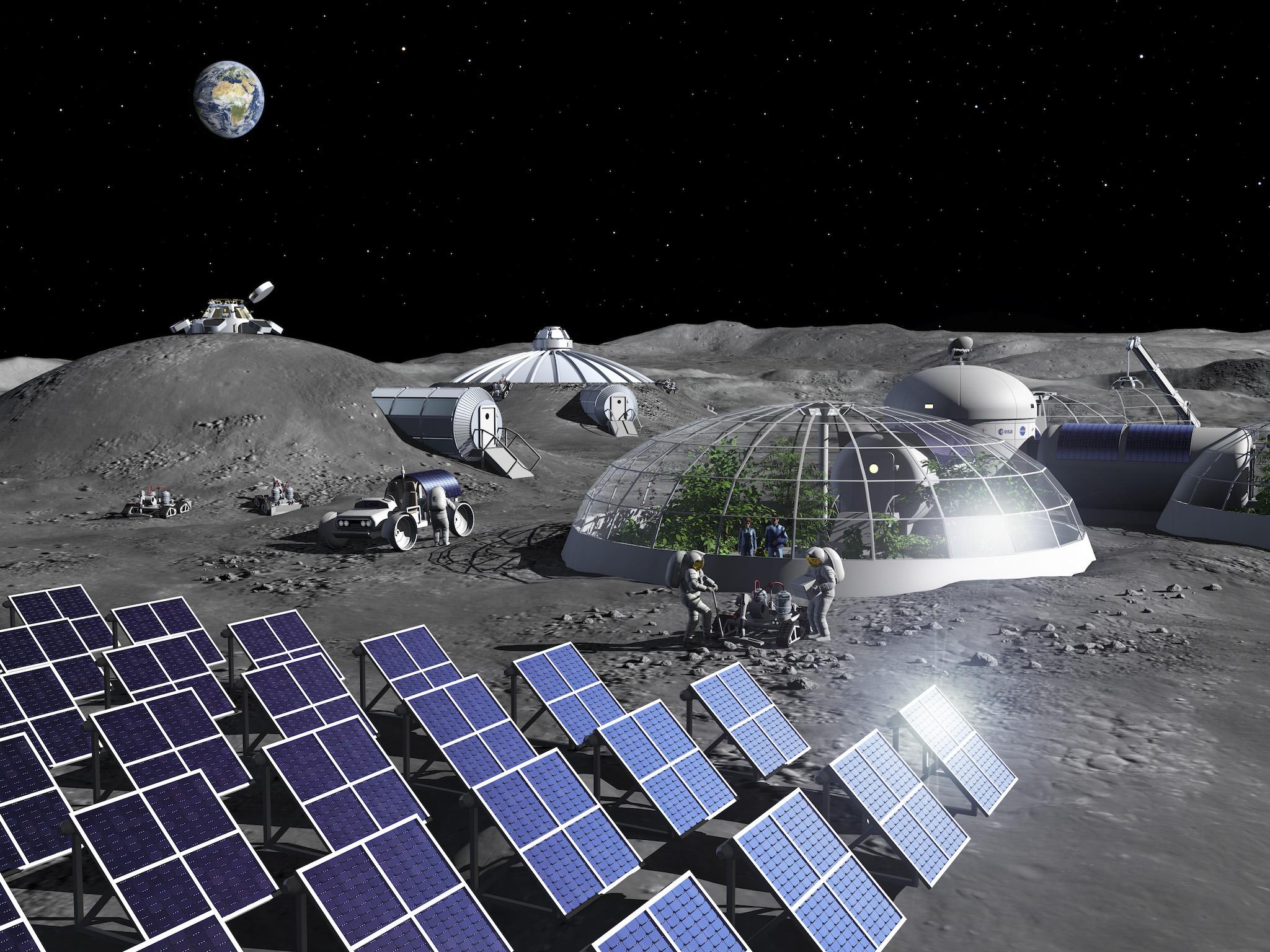 Artist impression of activities in a Moon Base