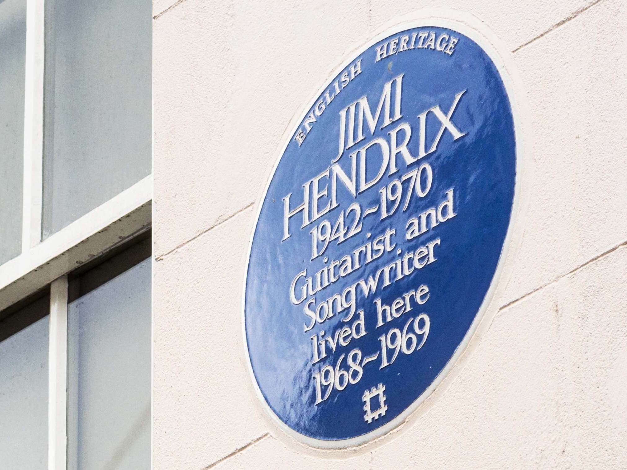 An English Heritage blue plaque, marking the house in Mayfair, central London, where the musician Jimi Hendrix lived in the late 1960s