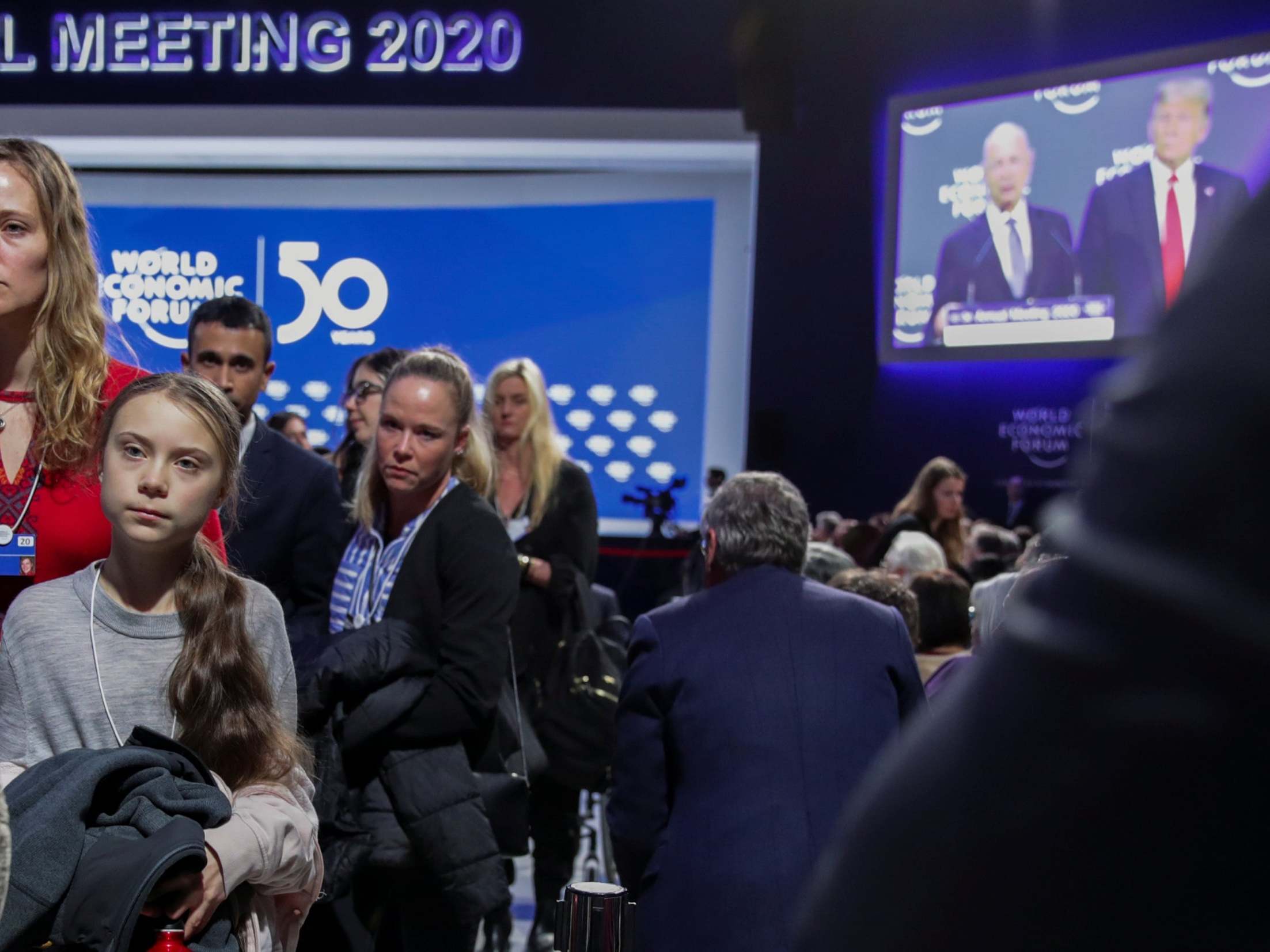 Thunberg leaves after Trump finishes his speech in Davos