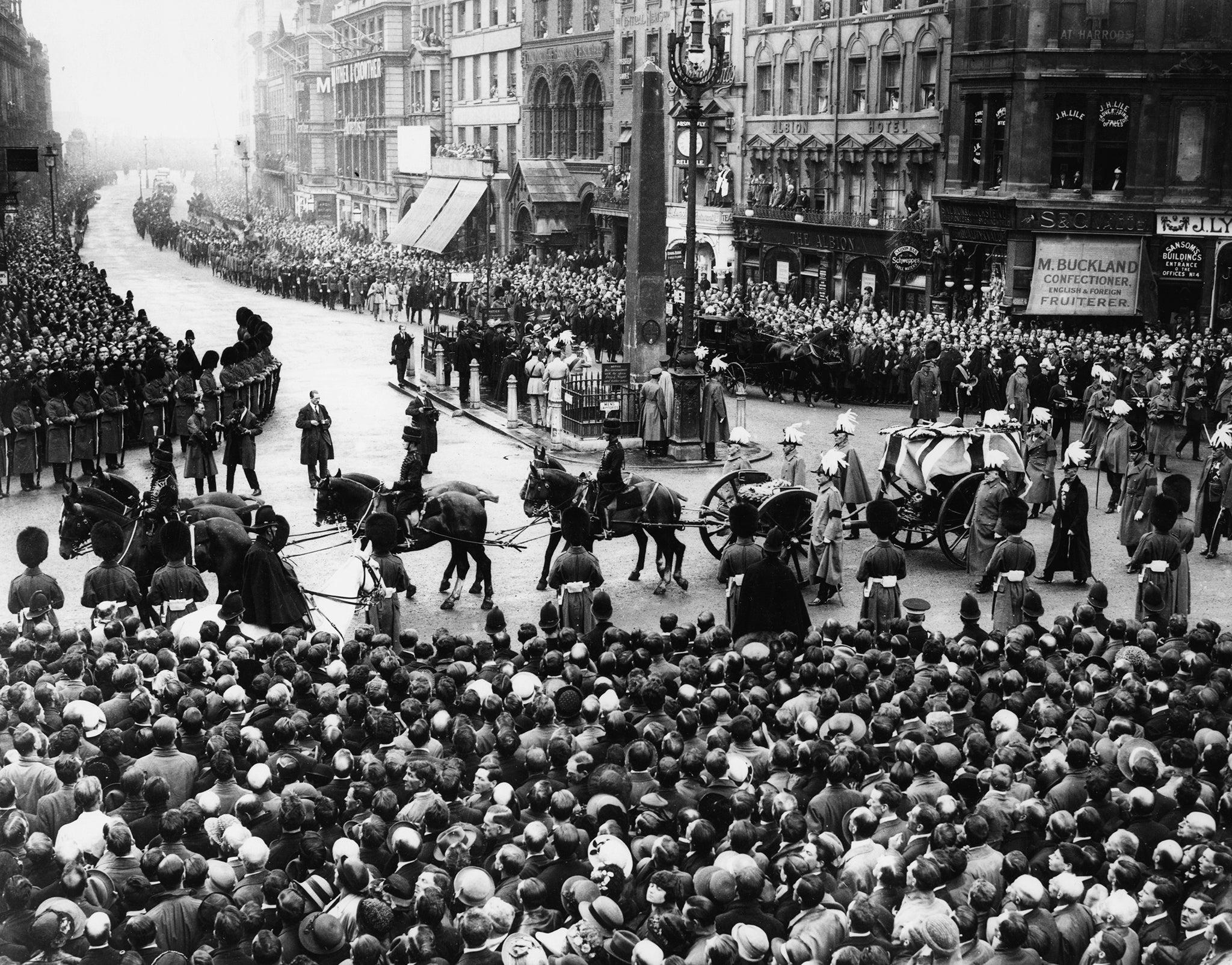 Crowds pay their respects as the funeral procession of Sir Henry Wilson travels through London, 1922